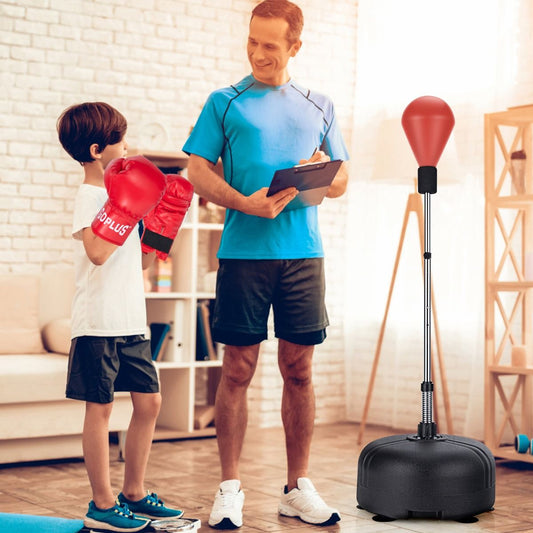 Punching Ball Sur Pied Réglable En Hauteur 140-158 Cm Avec Gants Base Lesté Avec Ventouses Pour Enfants/Adultes Noir/Rouge