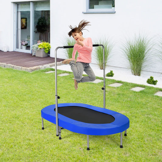 Trampoline Pliable Pour 2 Enfants Intérieur/Extérieur Avec Main Courante Ajustable Coussin Tapis De Saut Charge 150Kg Rouge/Bleu