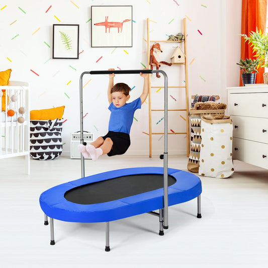 Trampoline Pliable Pour 2 Enfants Intérieur/Extérieur Avec Main Courante Ajustable Coussin Tapis De Saut Charge 150Kg Rouge/Bleu