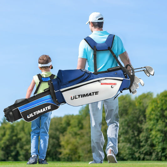 Ensemble De Clubs De Golf 9 Pièces Pour Débutant Avec Sac Trépied Conception Ergonomiqu En Métal Robuste Bleu/Gris/Noir
