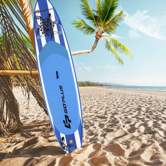 Paddle Gonflable 325X76X15Cm/335X76X15Cm En PVC Avec Pagaie Alliage Aluminium Réglable Aileron Amovible Pompe Manuel 120KG MAX Bleu+Blanc